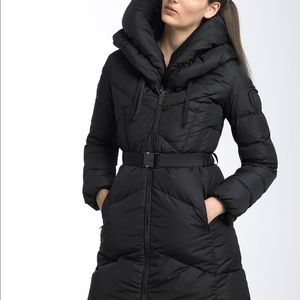 ADD DOWN Black Coat Intermix Hood Belted Coat